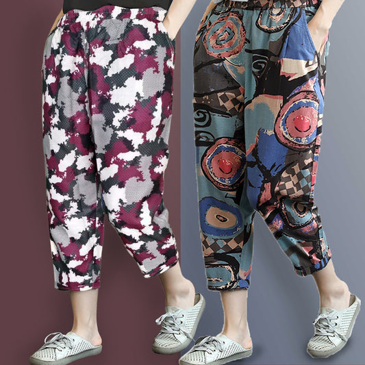 Vintage Abstract Circle & Camo Pajama Capri Combo Pack For Womens & Girls(Pack Of 2 Pcs)