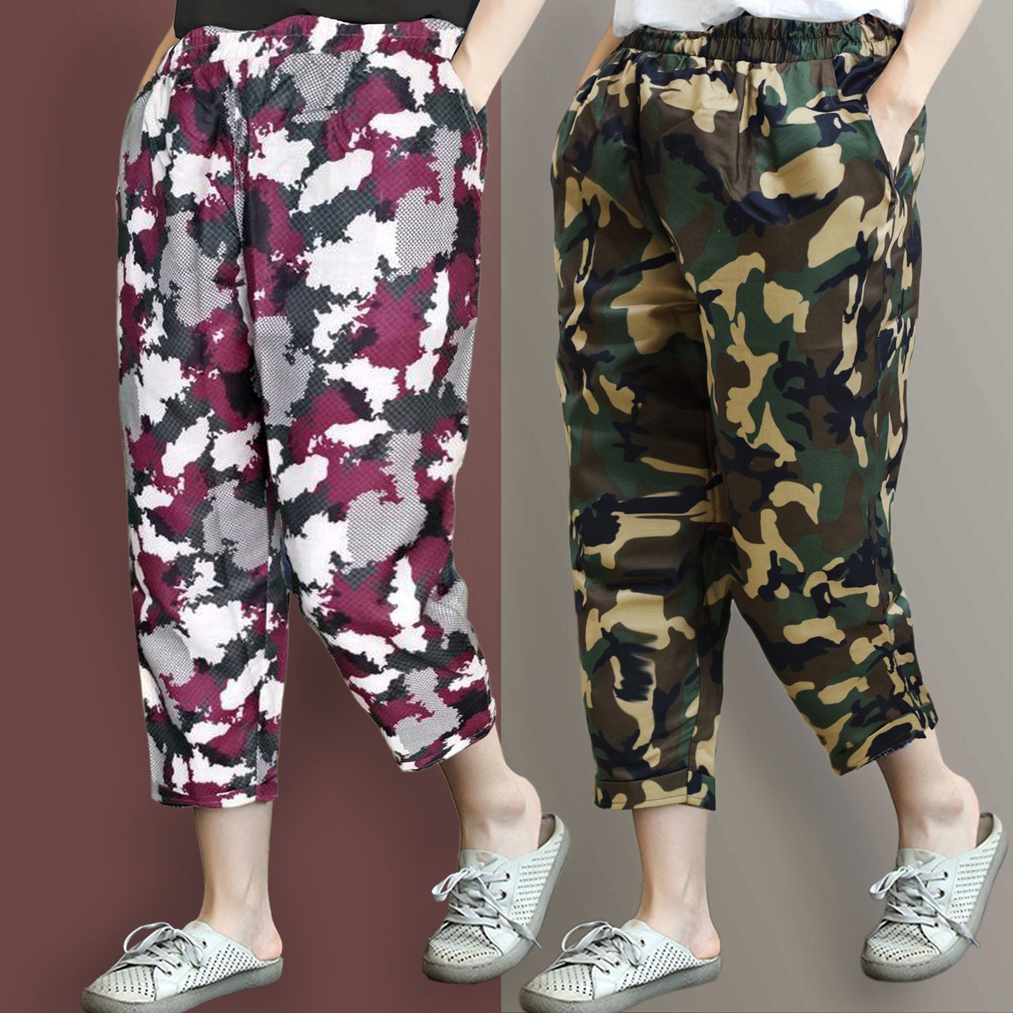 Vintage Olive Army Print & Camo Pajama Capri Combo Pack For Womens & Girls(Pack Of 2 Pcs)