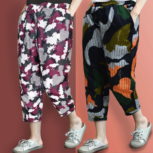 Vintage Island Map & Camo Pajama Capri Combo Pack For Womens & Girls(Pack Of 2 Pcs)