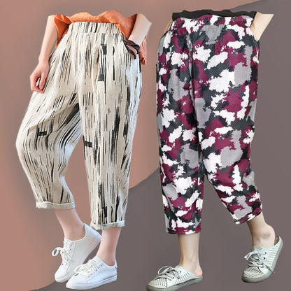 Vintage Off-White Brush Paint & Camo Pajama Capri Combo Pack For Womens & Girls(Pack Of 2 Pcs)