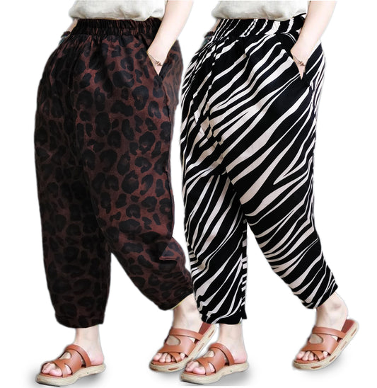 Vintage Leopard Print & Zibra Print Pajama Capri Combo Pack For Womens & Girls(Pack Of 2 Pcs)