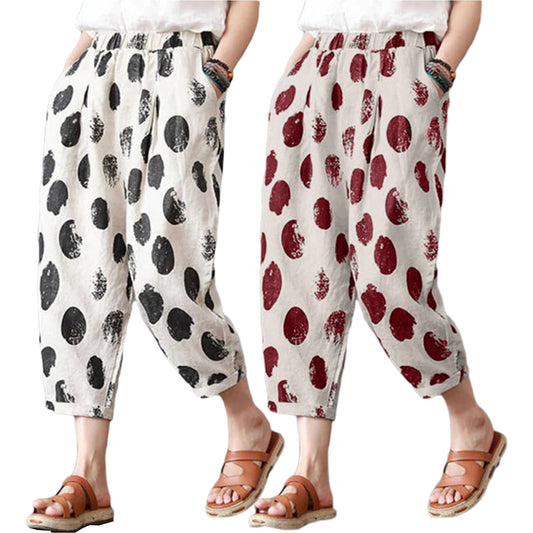 Vintage Black & Red Circles Pajama Capri Combo Pack For Womens & Girls(Pack Of 2 Pcs)