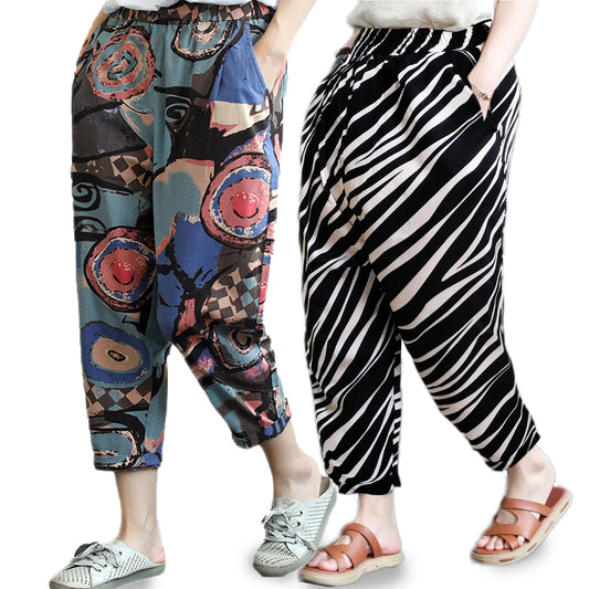 Vintage Abstract Circlel & Zibra Print Pajama Capri Combo Pack For Womens & Girls(Pack Of 2 Pcs)