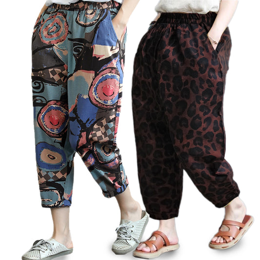 Vintage Abstract Circlel & Leopard Print Pajama Capri Combo Pack For Womens & Girls(Pack Of 2 Pcs)