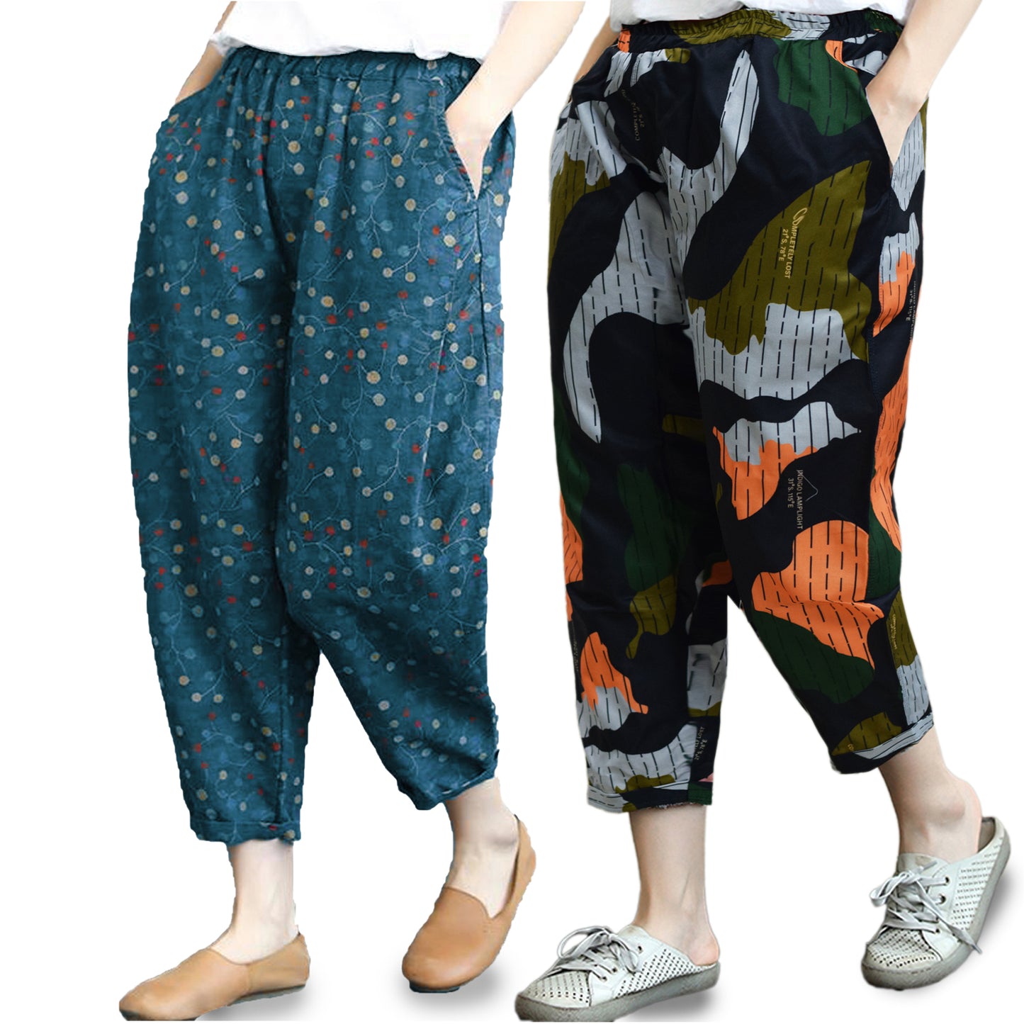 Vintage SkyBlue Cherry & Map Pajama Capri Combo Pack For Womens & Girls(Pack Of 2 Pcs)