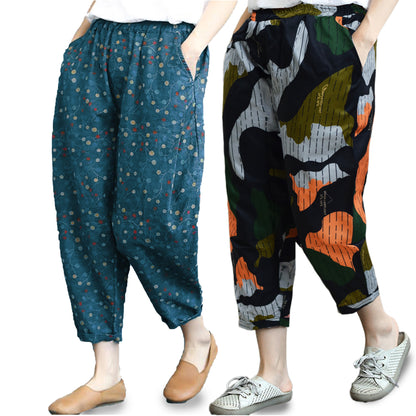 Vintage SkyBlue Cherry & Map Pajama Capri Combo Pack For Womens & Girls(Pack Of 2 Pcs)