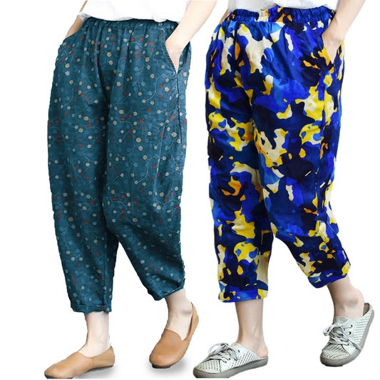 Vintage SkyBlue Cherry & Blue Army Pajama Capri Combo Pack For Womens & Girls(Pack Of 2 Pcs)