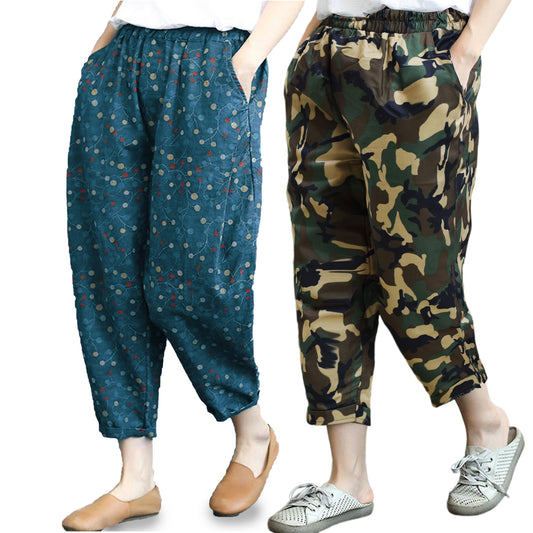 Vintage SkyBlue Cherry & Olive Army Pajama Capri Combo Pack For Womens & Girls(Pack Of 2 Pcs)