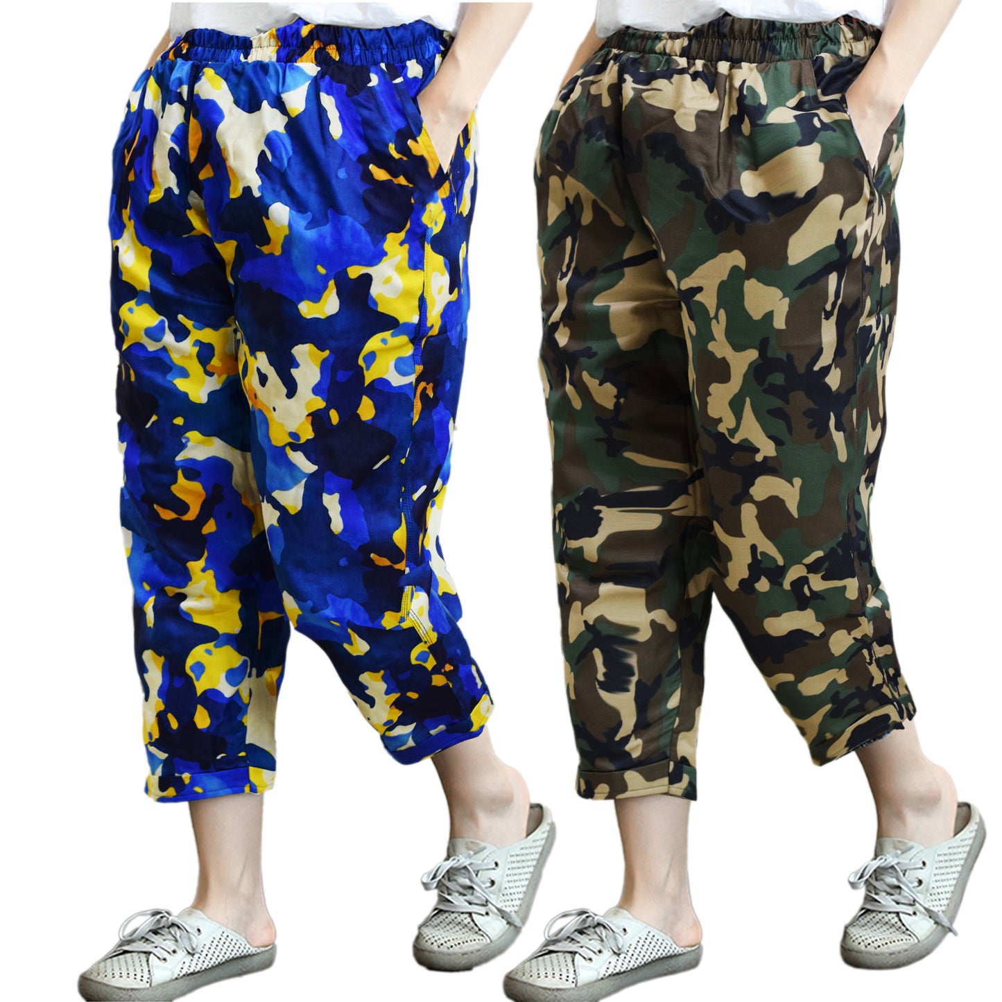 Vintage Blue Army & Olive Army Pajama Capri Combo Pack For Womens & Girls(Pack Of 2 Pcs)