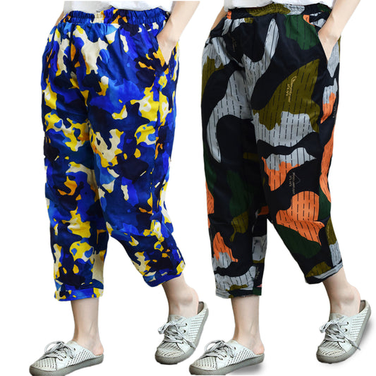 Vintage Blue Army & Geometric Map Pajama Capri Combo Pack For Womens & Girls(Pack Of 2 Pcs)