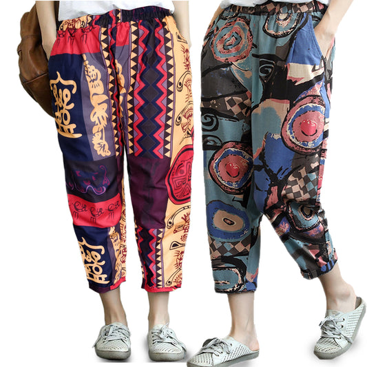 Vintage Thailand Art & Abstract Circles Pajama Capri Combo Pack For Womens & Girls(Pack Of 2 Pcs)