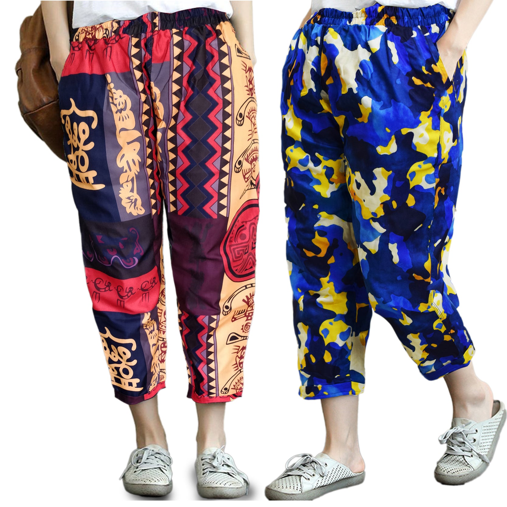 Vintage Thailand Art & Blue Army Pajama Capri Combo Pack For Womens ...