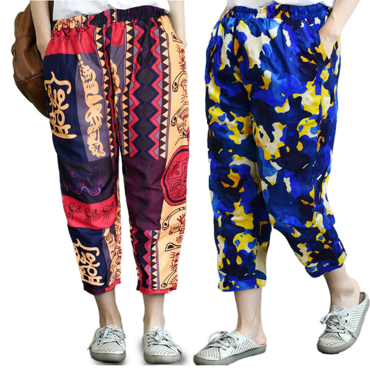 Vintage Thailand Art & Blue Army Pajama Capri Combo Pack For Womens & Girls(Pack Of 2 Pcs)