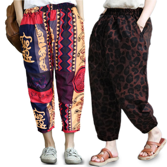 Vintage Thailand Art & Leopard Pajama Capri Combo Pack For Womens & Girls(Pack Of 2 Pcs)