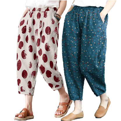 Vintage Red Circle & SkyBlue Cherry Pajama Capri Combo Pack For Womens & Girls(Pack Of 2 Pcs)