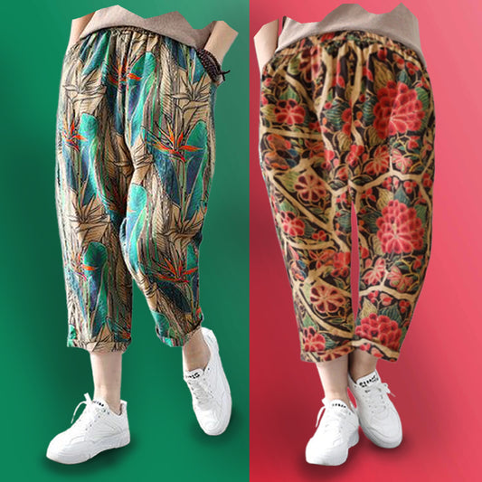 Vintage Mapple Leaf & Red Rangoli Pajama Capri Combo Pack For Womens & Girls(Pack Of 2 Pcs)