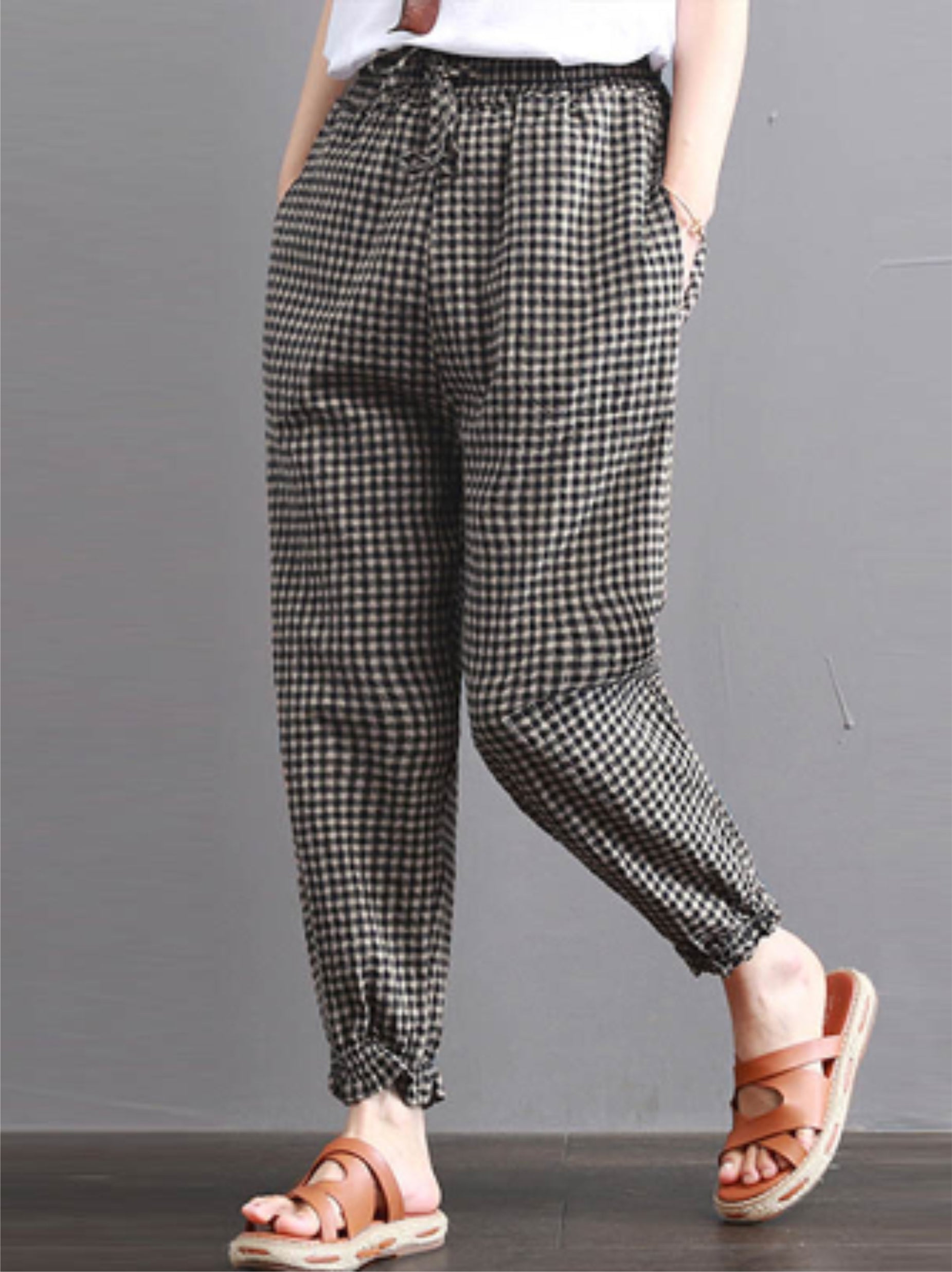 Mallory Black And Grey Checkered High Waisted Straight Leg Jeans – Pink Lily