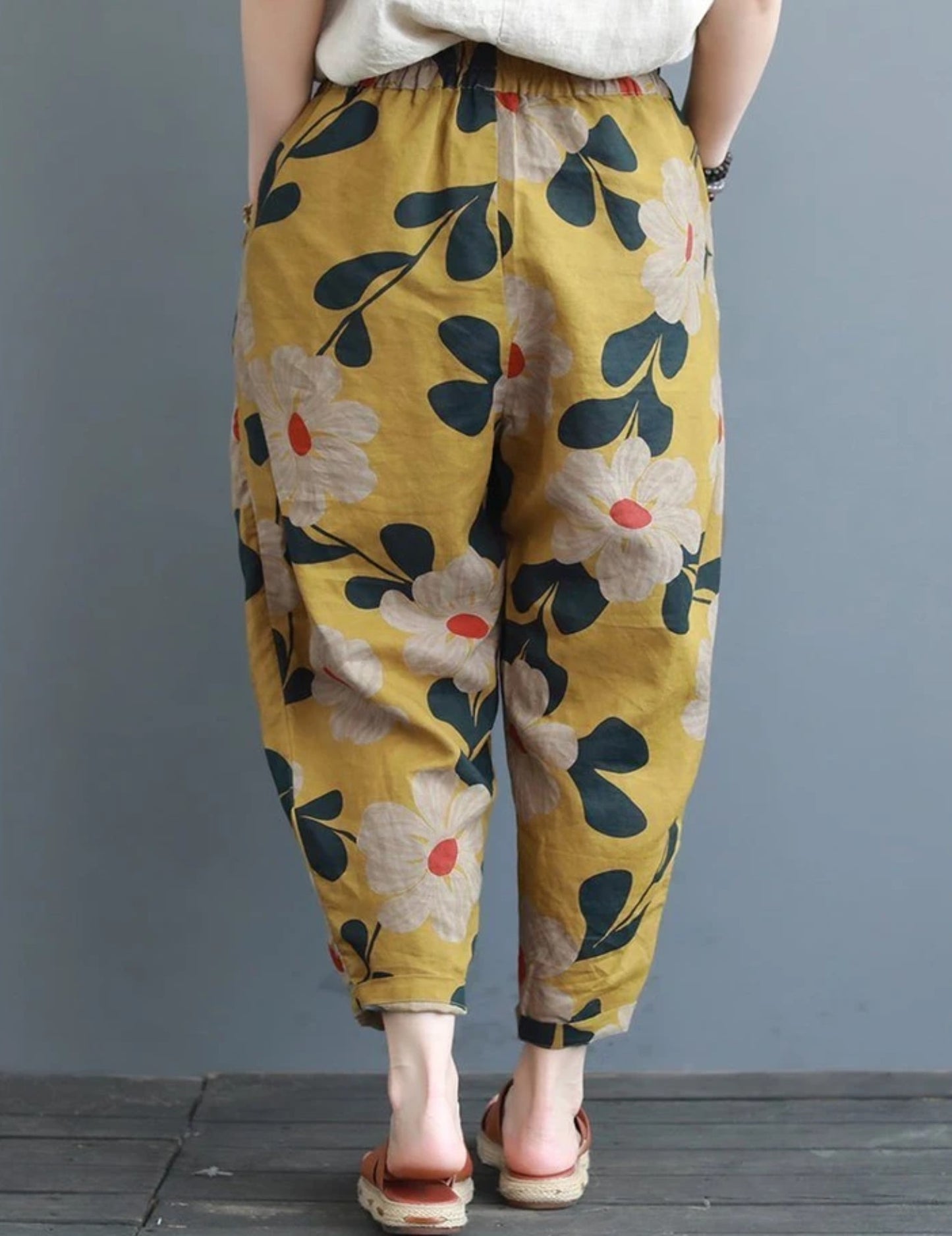 Vintage Yellow Floral Pajama Capri For Womens & Girls