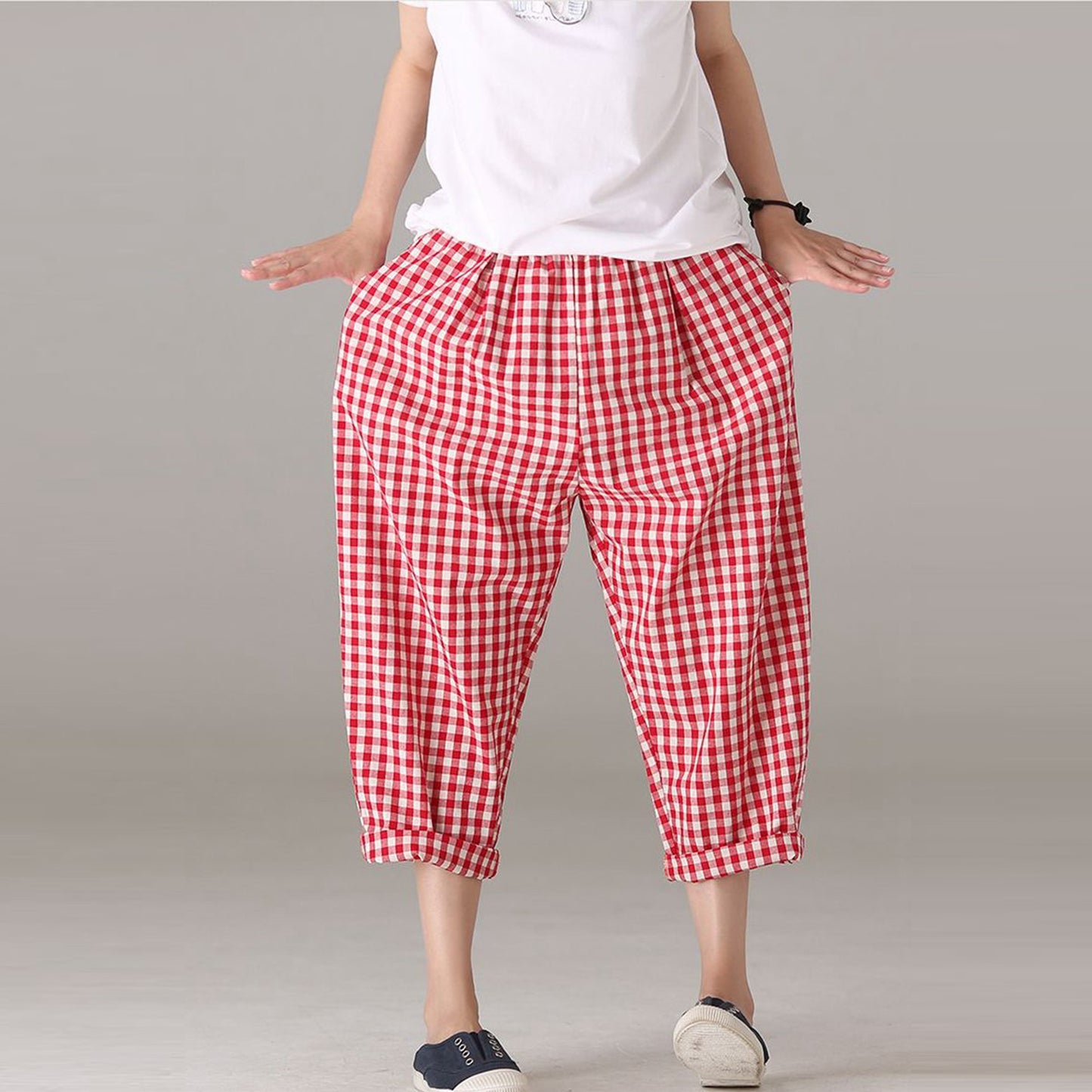 Vintage Red Checkerd Pajama Capri For Womens & Girls