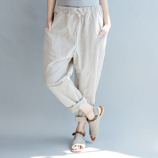 Vintage Off White Lines Pajama Capri / Trouser For Womens & Girls