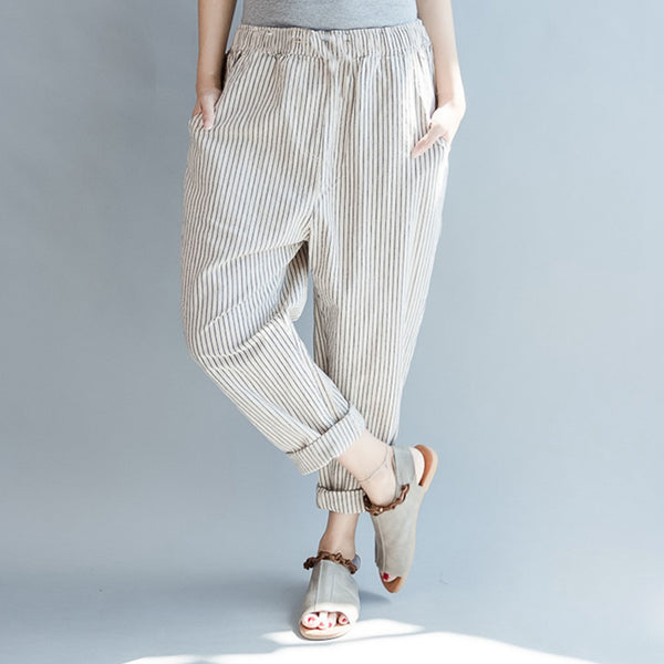 Vintage Off White Lines Pajama Capri / Trouser For Womens & Girls – Evalaxy