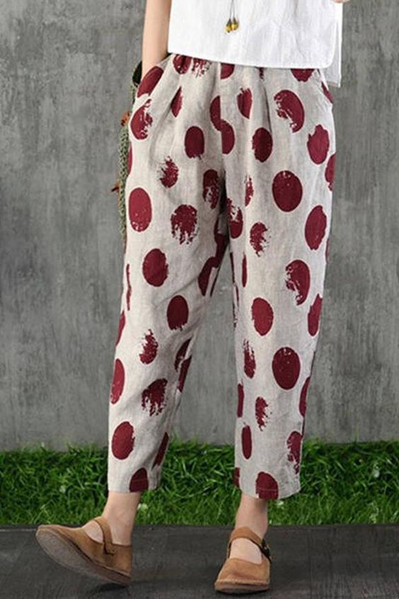 Vintage Red Circle Pajama Capri For Womens & Girls – Evalaxy