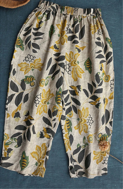 Vintage Grey Floral Pajama Capri For Womens & Girls