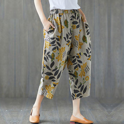 Vintage SkyBlue Cherry & Green Floral Pajama Capri Combo Pack For Womens & Girls(Pack Of 2 Pcs)