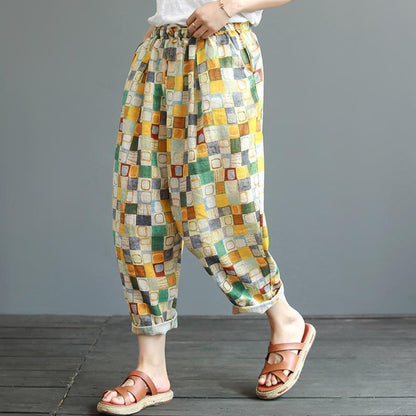 Vintage Green Checks & Yellow Squares Pajama Capri Combo Pack For Womens & Girls(Pack Of 2 Pcs)