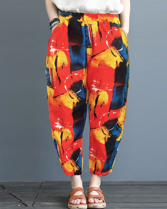 Vintage Orange Abstract Pajama Capri For Womens & Girls