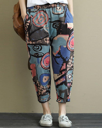 Vintage Abstract Circle & Olive Army Pajama Capri Combo Pack For Womens & Girls(Pack Of 2 Pcs)