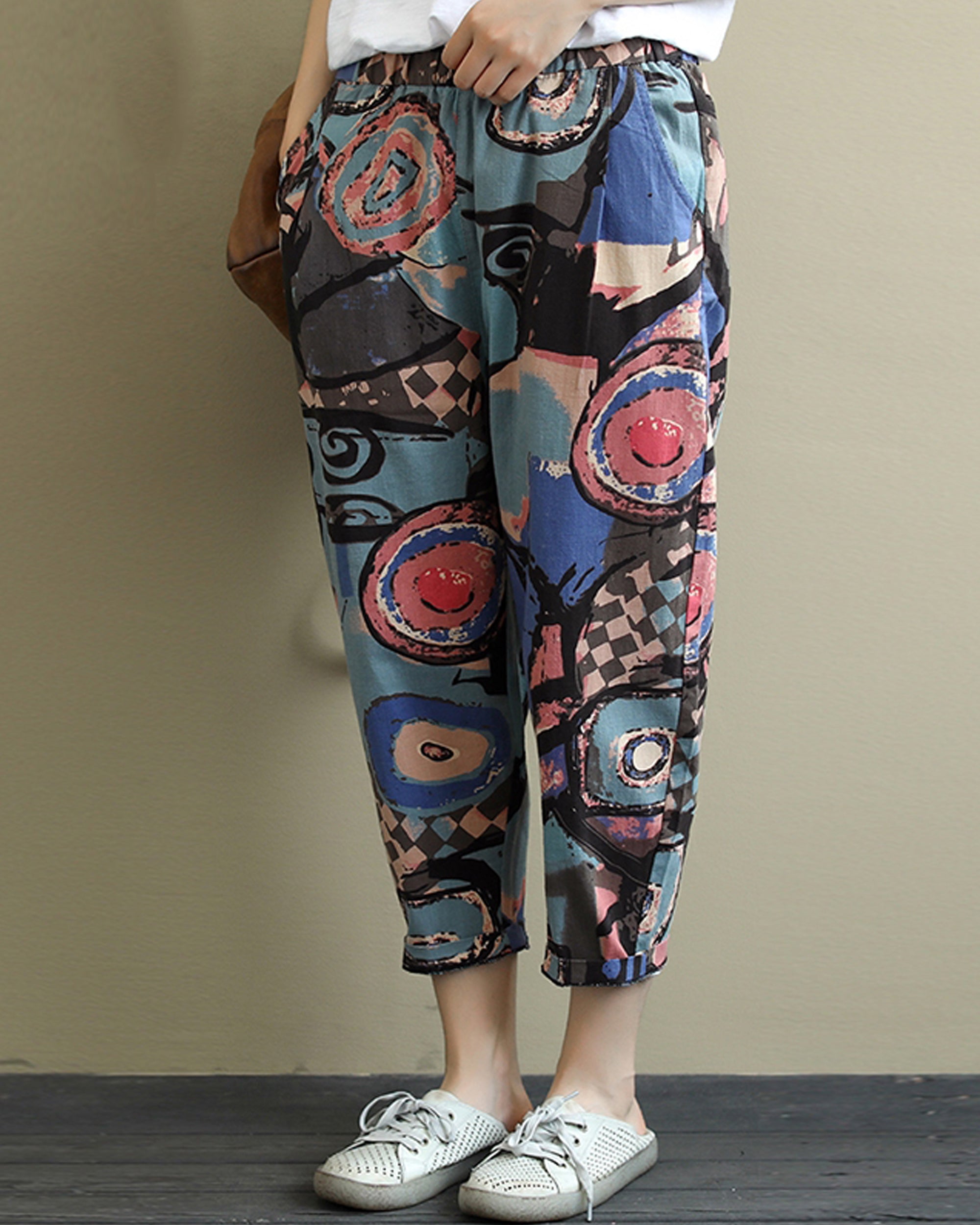Vintage Abstract Painting Circles Pajama Capri For Womens & Girls – Evalaxy