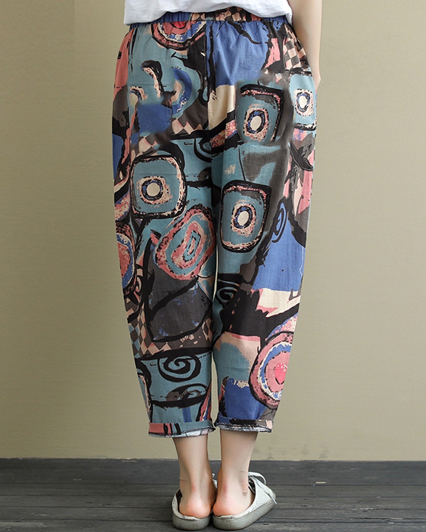 Vintage Abstract Painting Circles Pajama Capri For Womens & Girls