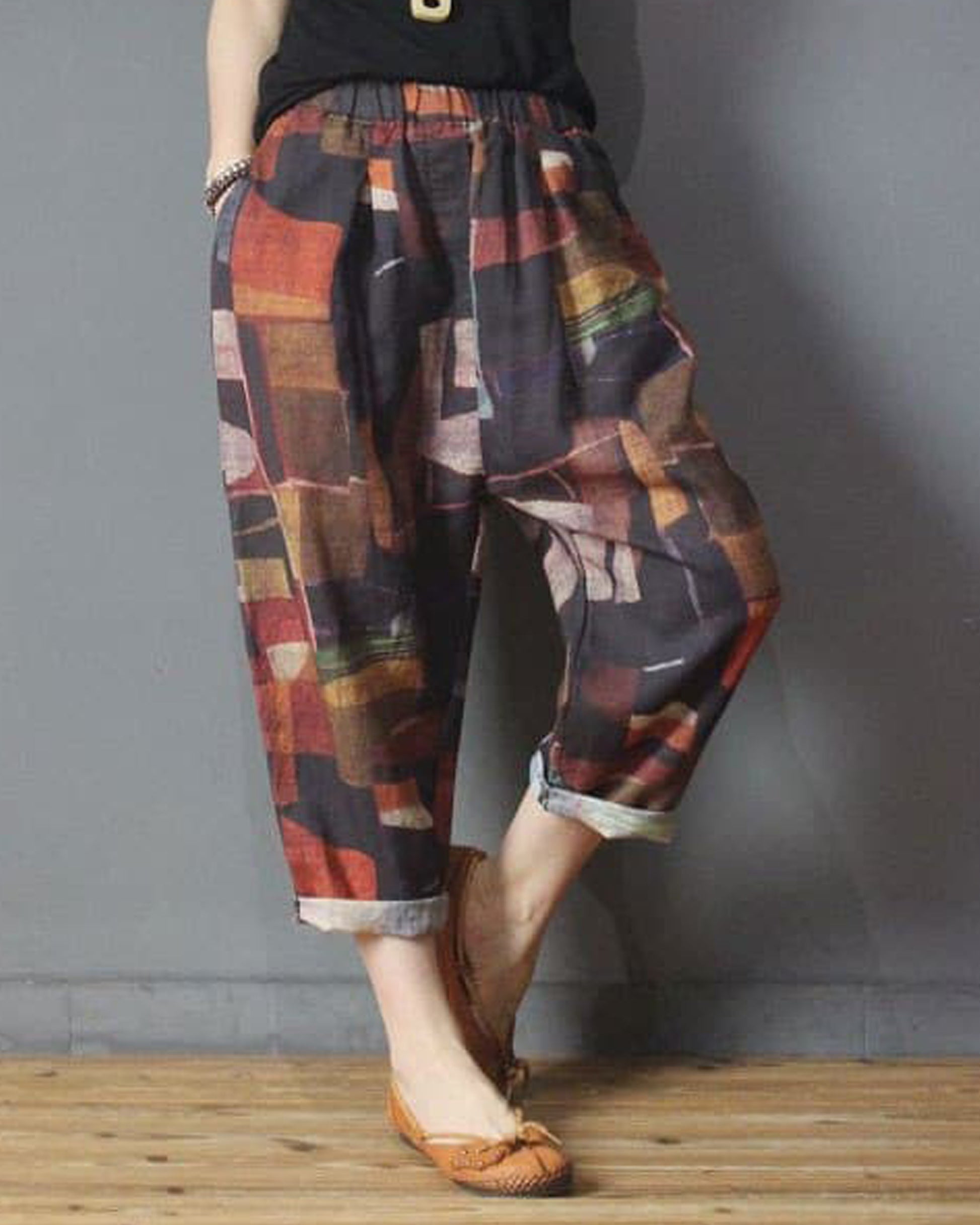 Vintage Abstract Blocks Pajama Capri For Womens & Girls – Evalaxy