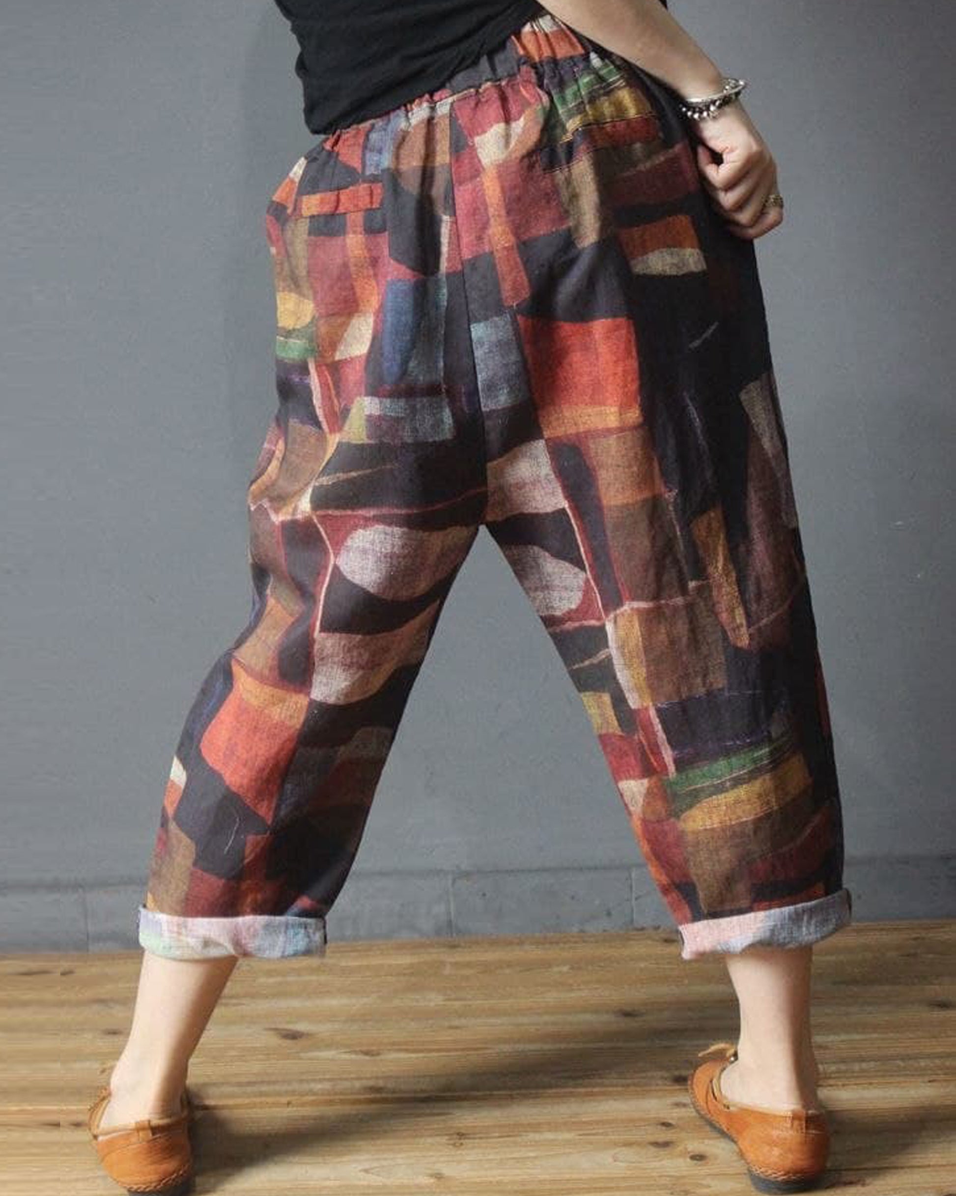 Vintage Abstract Blocks Pajama Capri For Womens & Girls – Evalaxy
