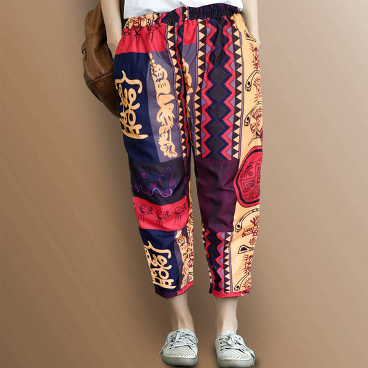 Vintage Traditional Thai Art Prints Pajama Capri For Womens & Girls