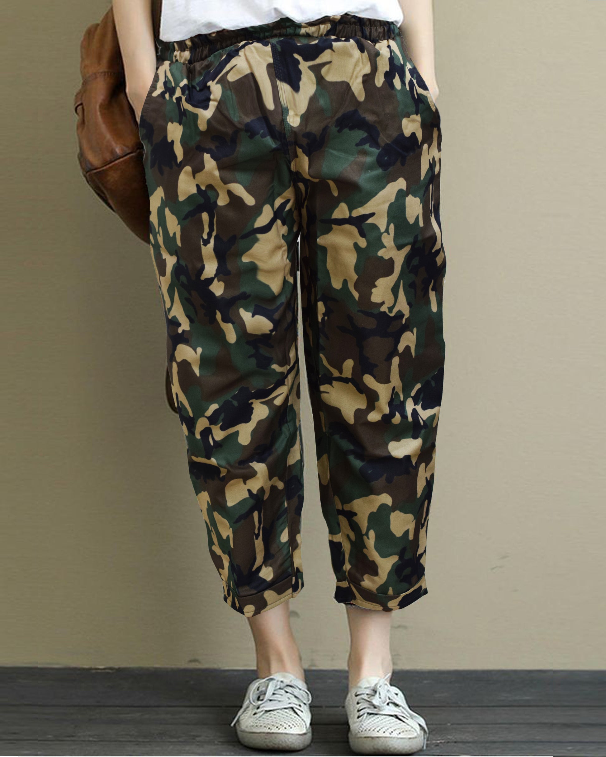 Vintage Olive Army Print  Camo Pajama Capri Combo Pack For Womens  G   Evalaxy