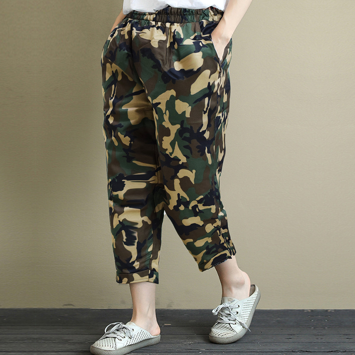 Vintage Army Prints Pajama Capri For Womens & Girls