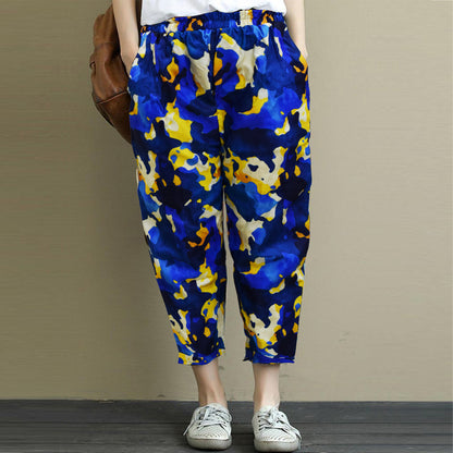 Vintage Yellow Floral & Blue Army Pajama Capri Combo Pack For Womens & Girls(Pack Of 2 Pcs)