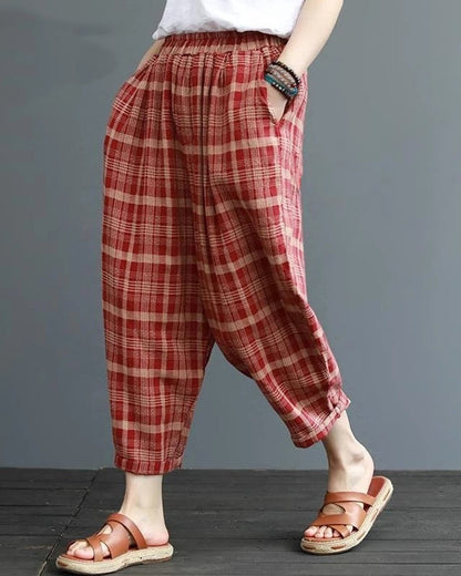 Vintage Baggy Black & Red Checkered Pajama Capri Combo Pack For Womens & Girls(Pack Of 2 Pcs)