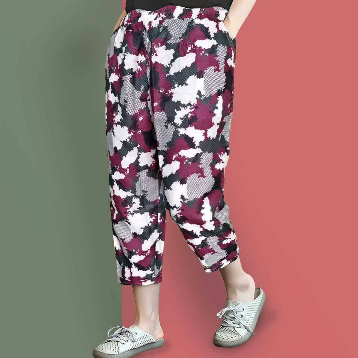 Vintage Off-White Brush Paint & Camo Pajama Capri Combo Pack For Womens & Girls(Pack Of 2 Pcs)
