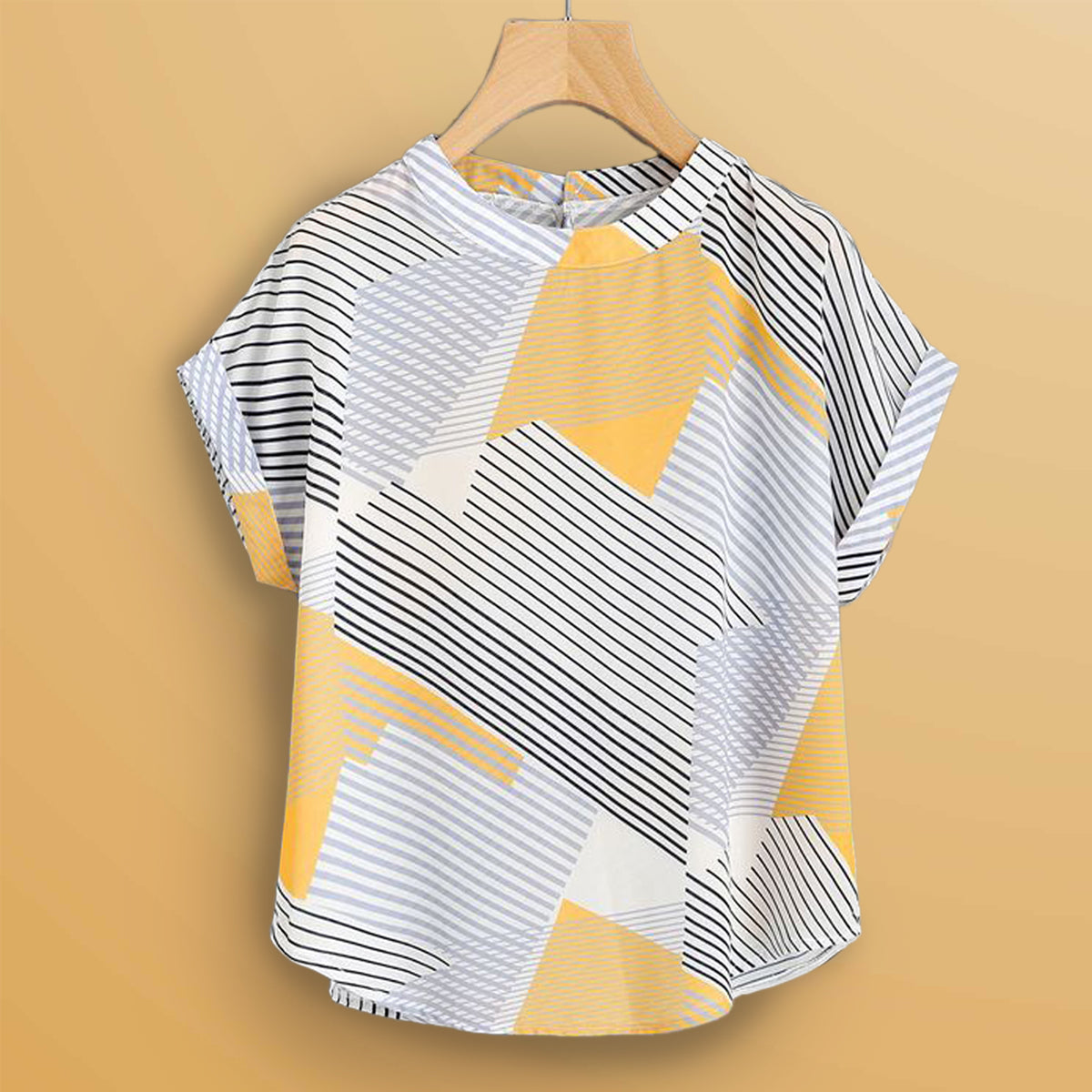 Stylish Yellow Zig Zag Lines Tops For Women & Girls