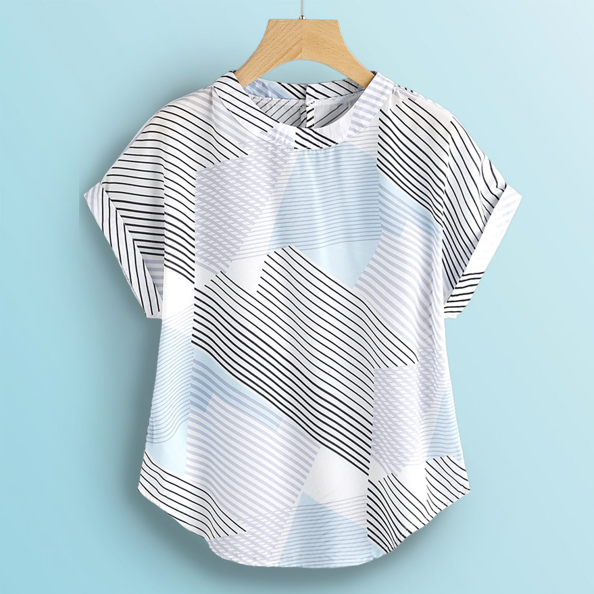 Stylish Turquoise Zig Zag Lines Tops For Women & Girls