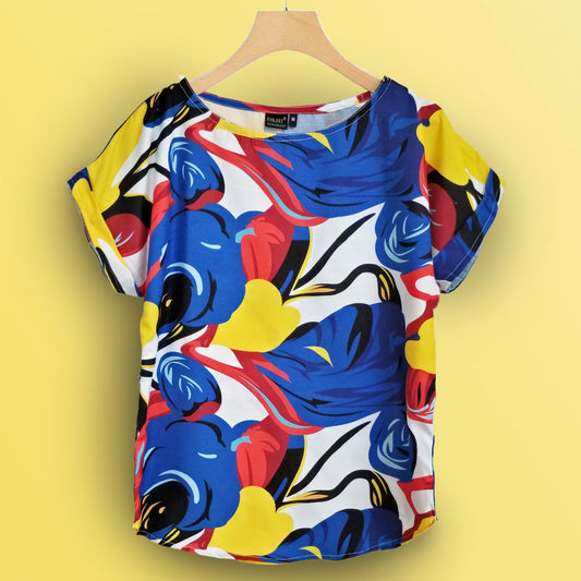 Stylish Abstract Red Yellow Design Tops For Women & Girls