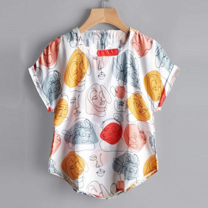Stylish Abstract Faces,Camo & Abstract Blue Tops Combo For Women & Girls (Pack of 3)