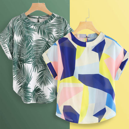 Stylish Abstract Color & Coconut Leaf Tops Combo For Women & Girls(Pack Of 2 Pcs)