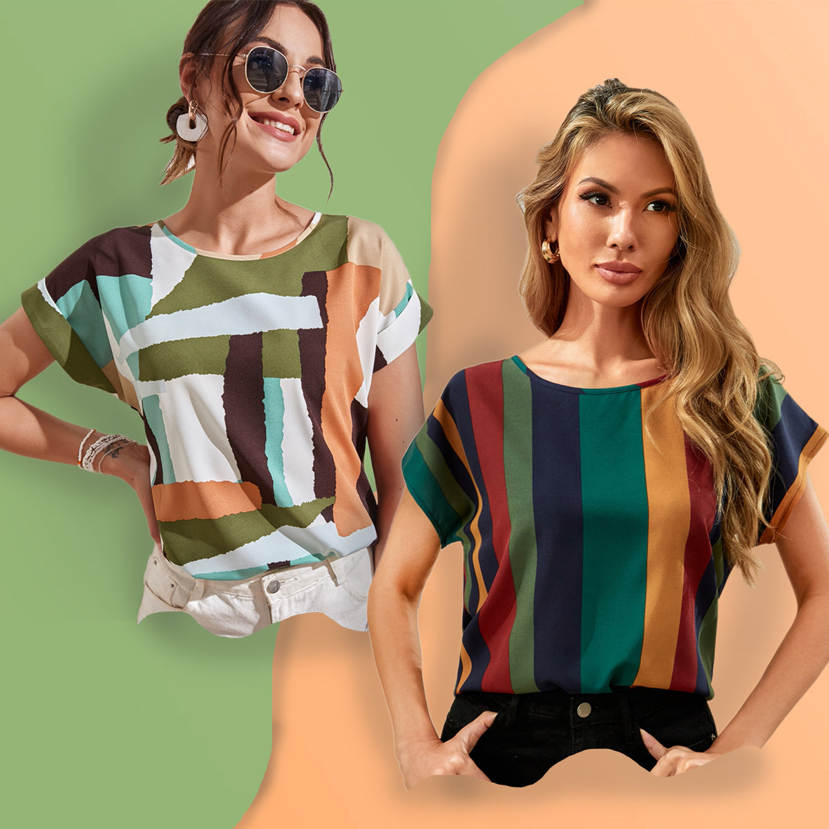 Stylish Abstract Olive & Color Beam Tops Combo For Women & Girls(Pack Of 2 Pcs)