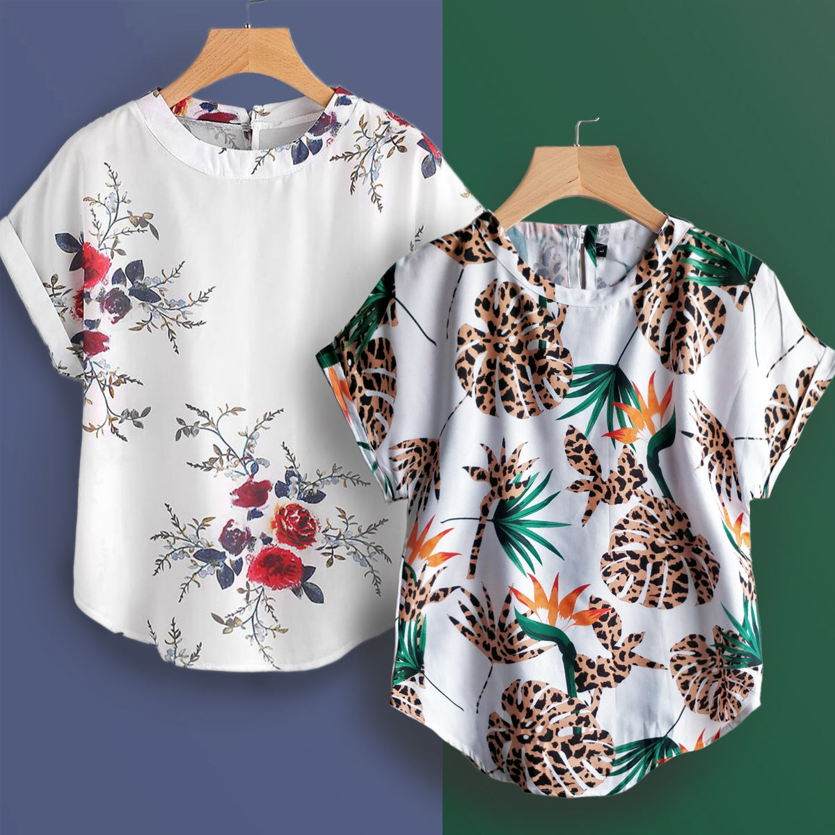 Stylish Panther Plam & White Floral Tops Combo For Women & Girls(Pack Of 2 Pcs)