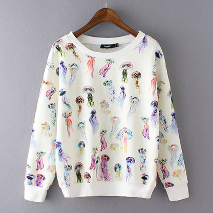 Multicolor Round Neck JellyFish Print Full Sleeves T Shirt