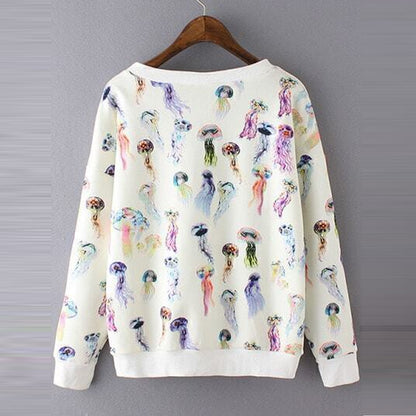 Multicolor Round Neck JellyFish Print Full Sleeves T Shirt